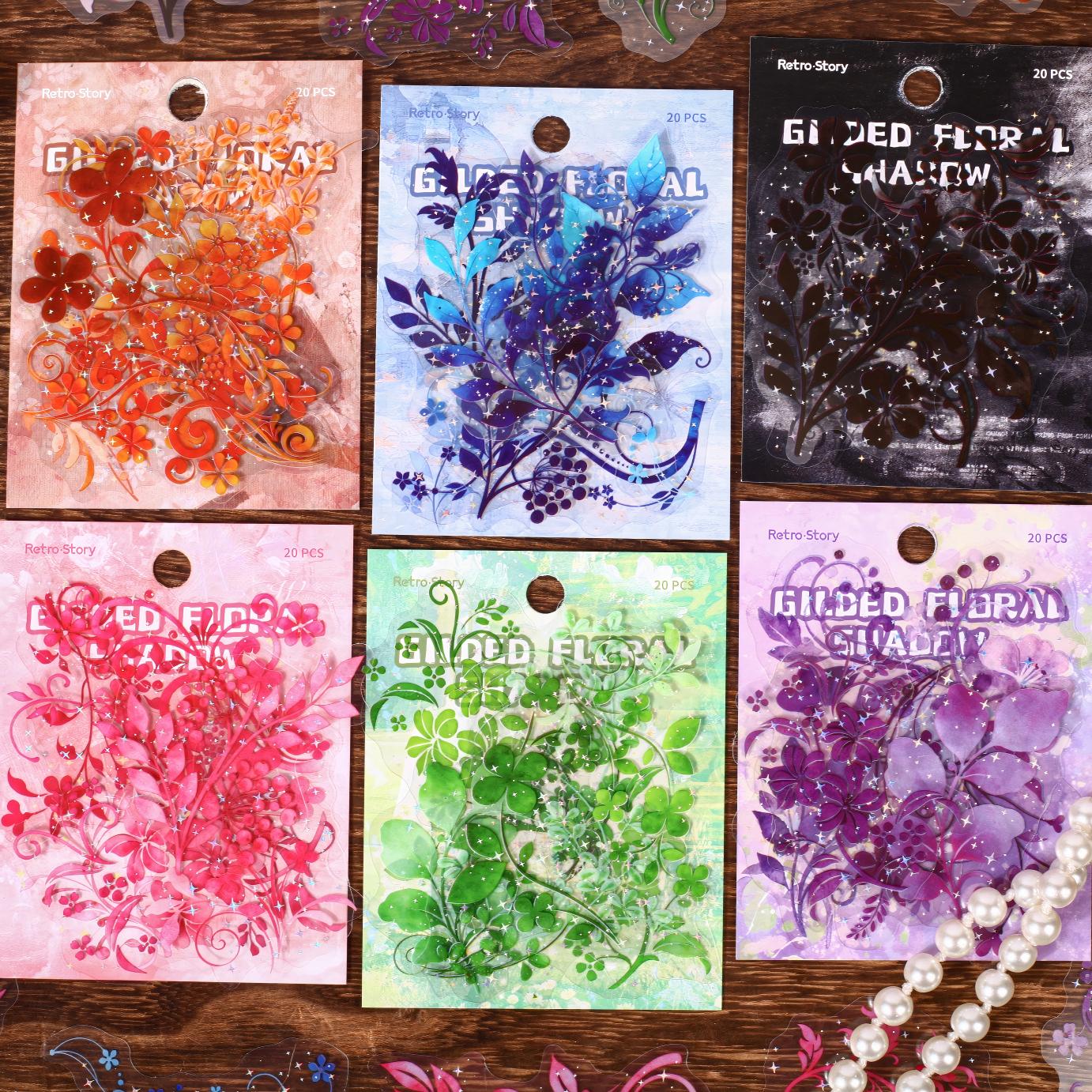 260519 Gilded Floral Shadow PET Sticker -20Pcs each pack
