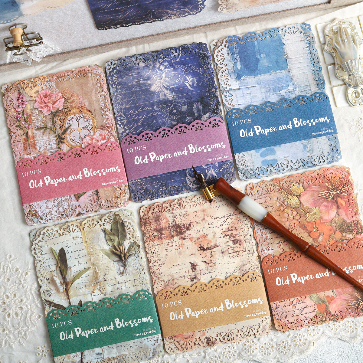 Aged Paper Floral Lace die cut Paper -10Pcs each pack