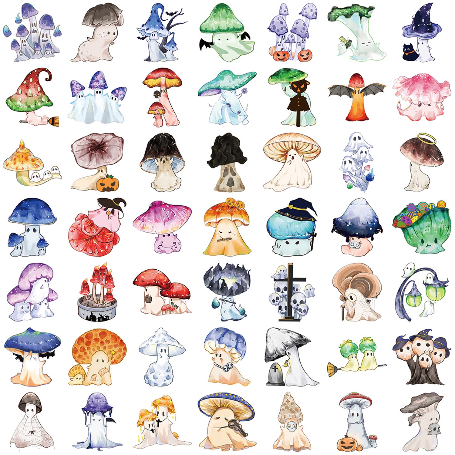 0720 50 Ghost mushroom Stickers solid with white border