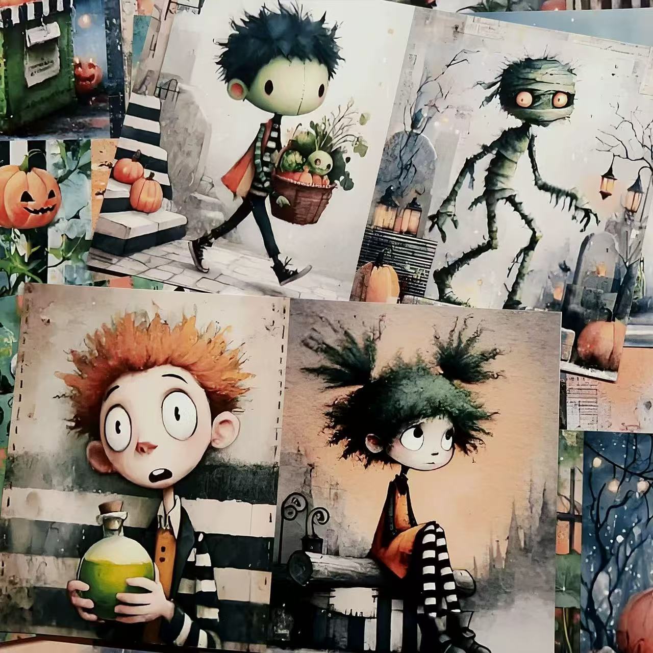 A4 size vintage and eerie Halloween Style paper 5 pcs