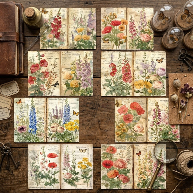 A5 Vintage Flower Background Paper -8Pcs each pack