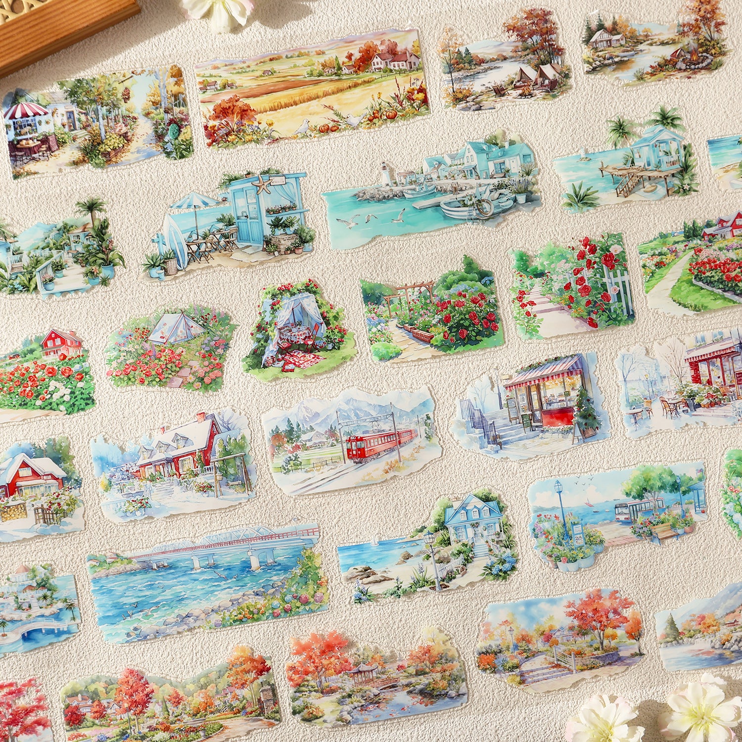 0913 Small town scenery PET Tape Set *pre-cut 4 rolls 6cm*2m