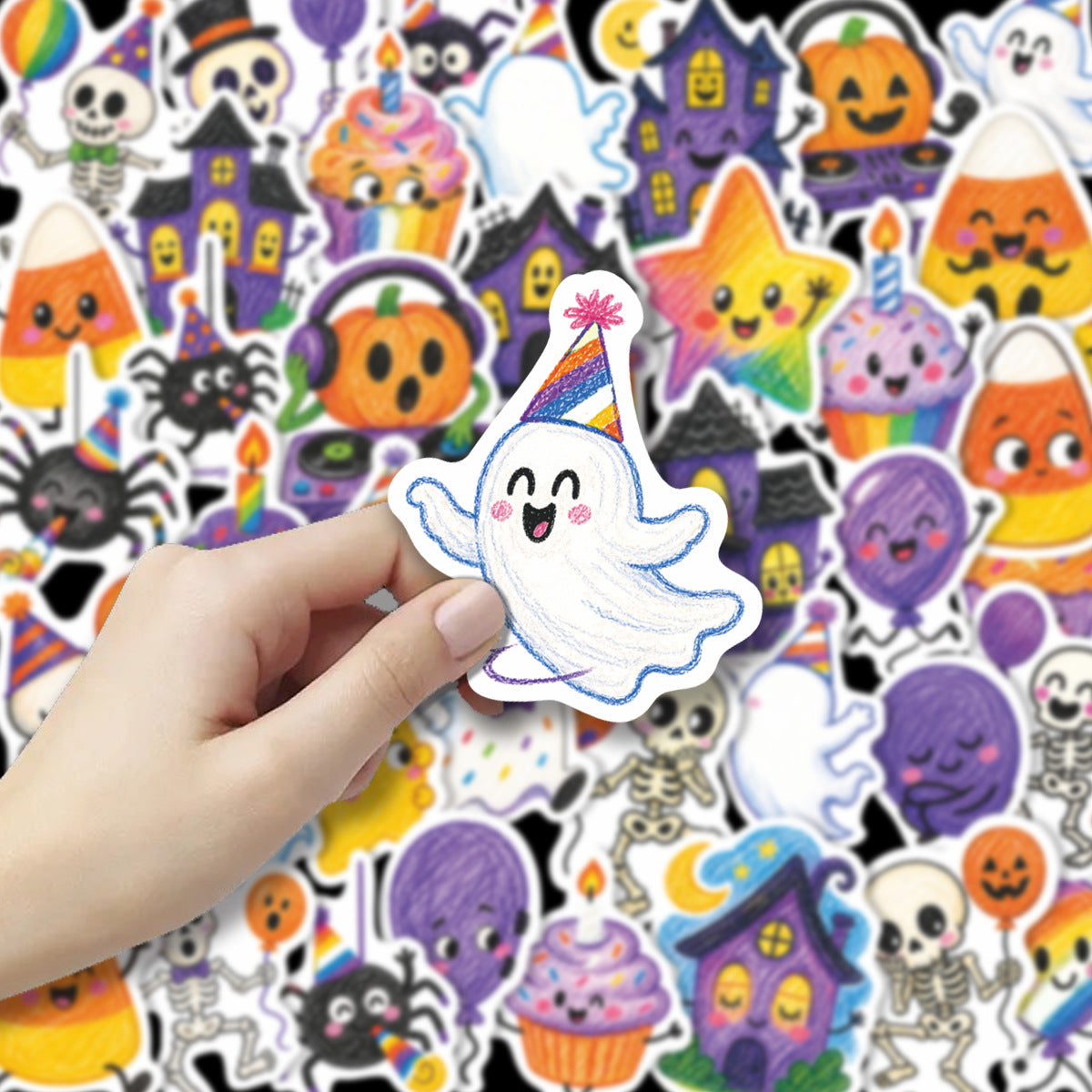 50 Halloween Solid Sticker With White Border