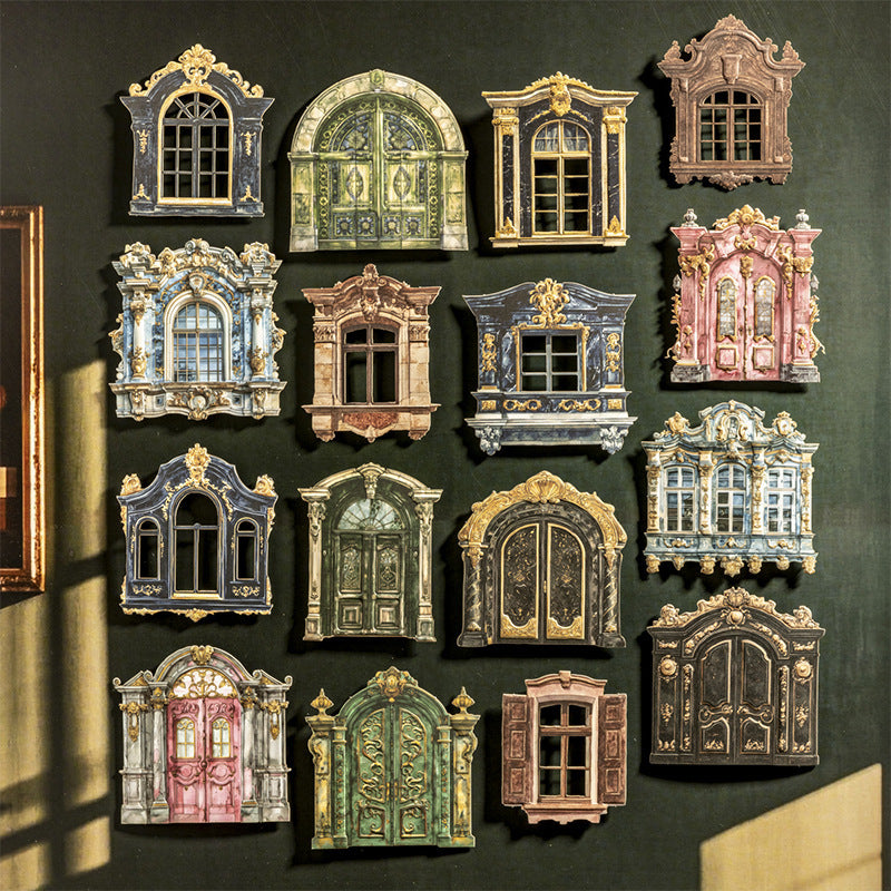 0429 Ancient Door and Window Series Embossed cardstock Stickers -10Pcs each pack
