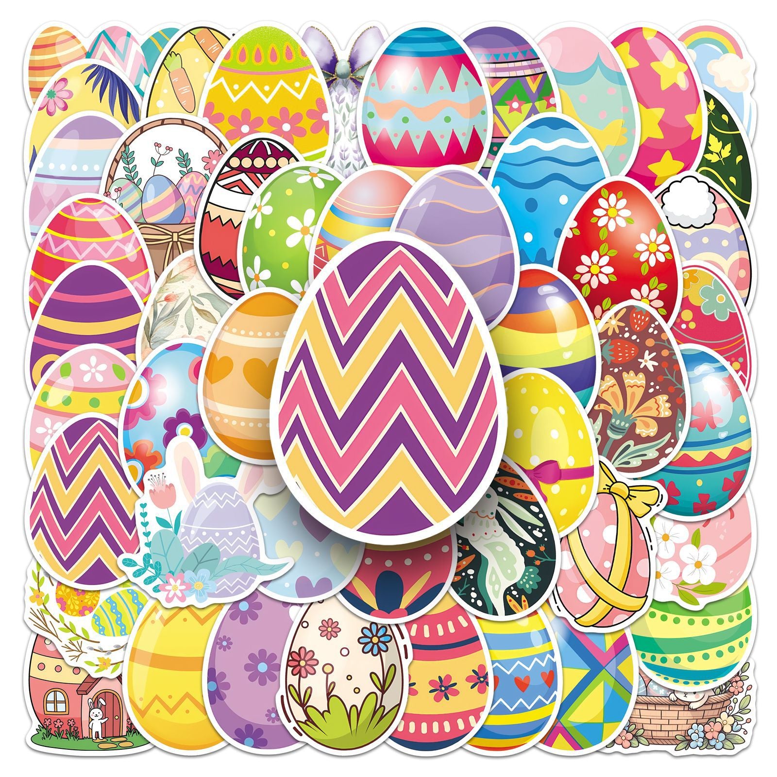 50 Easter Egg Stickers solid with white border