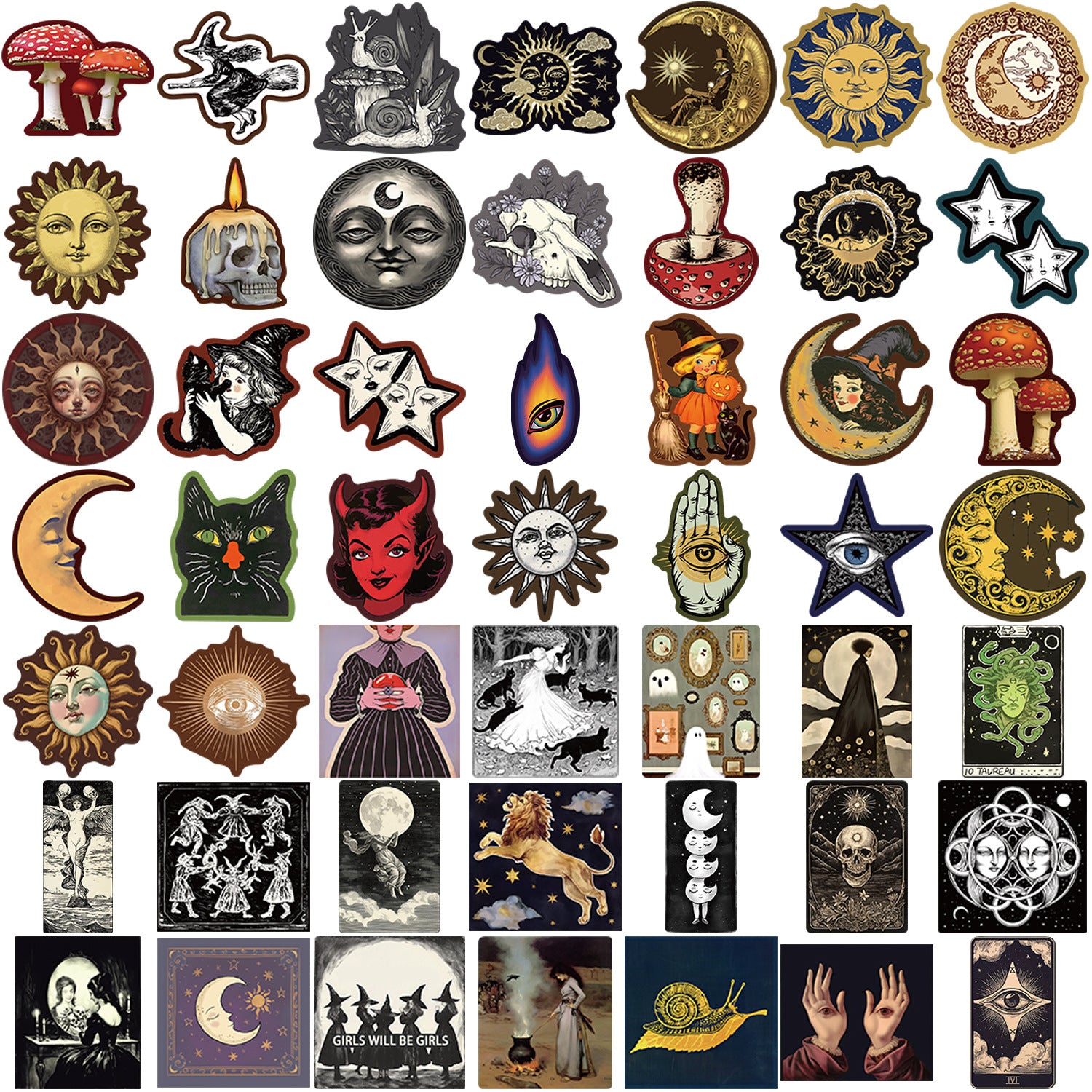 50 Dark Vintage Stickers solid with black border