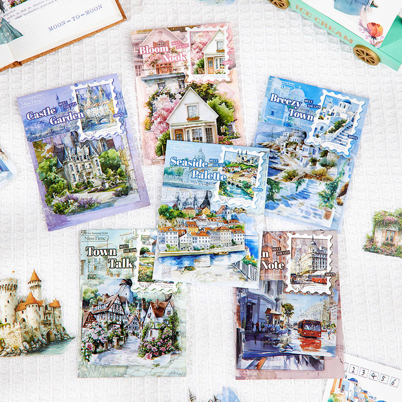 0622 Small town scenery PET Sticker -15Pcs each pack