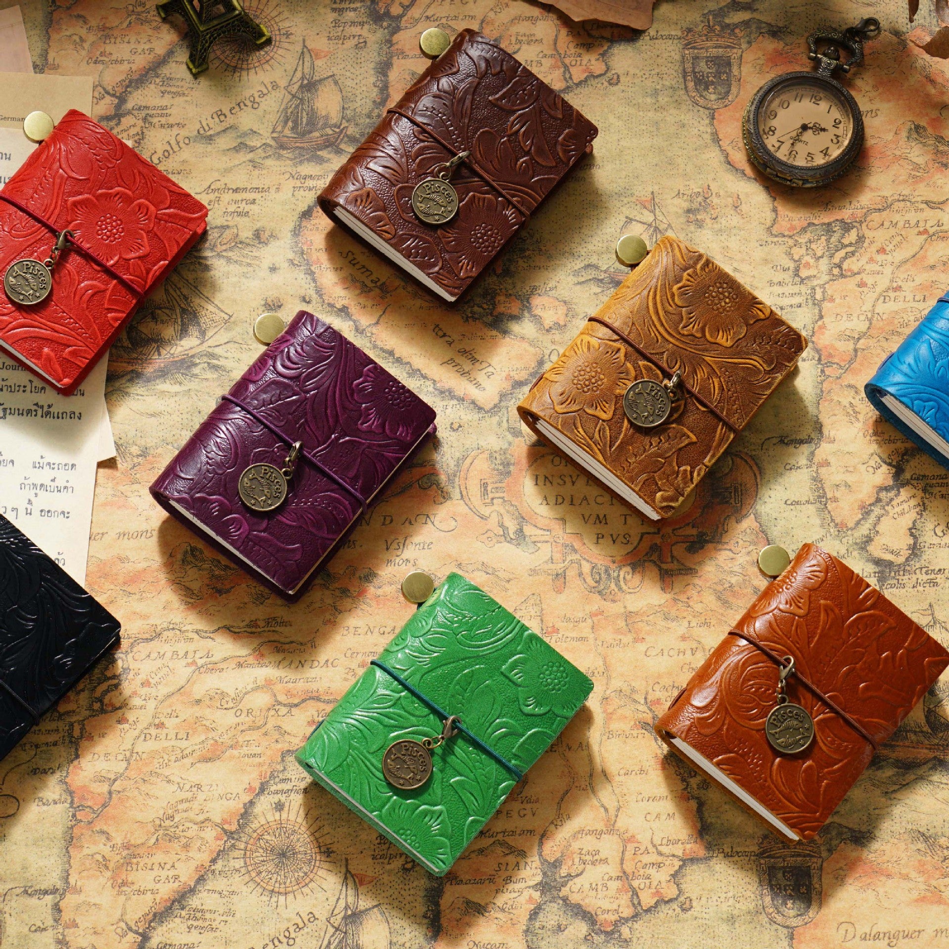 0101 Leather embossed mini journal