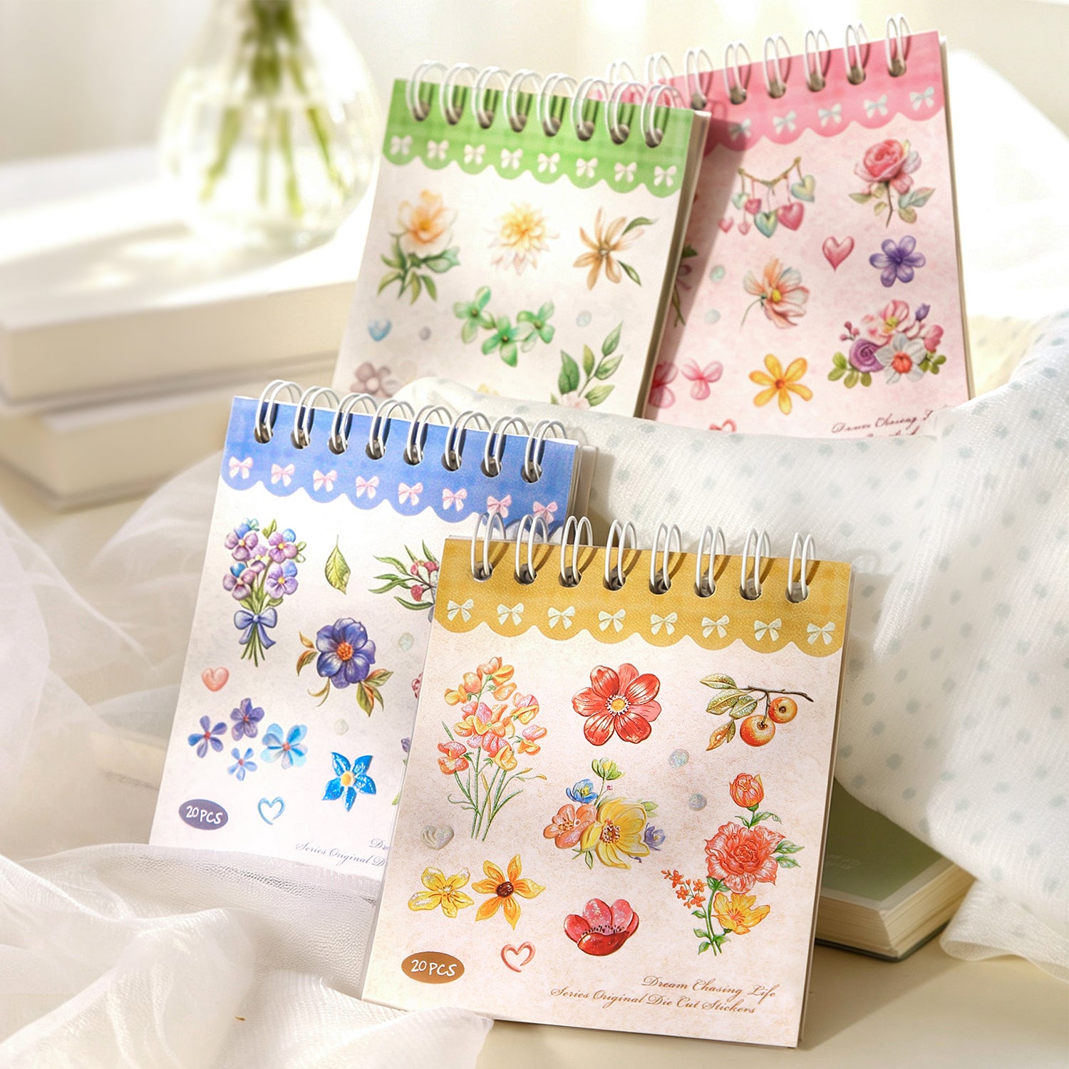 Iridescent Floral Painting PET Sticker Book -20Pcs each pack