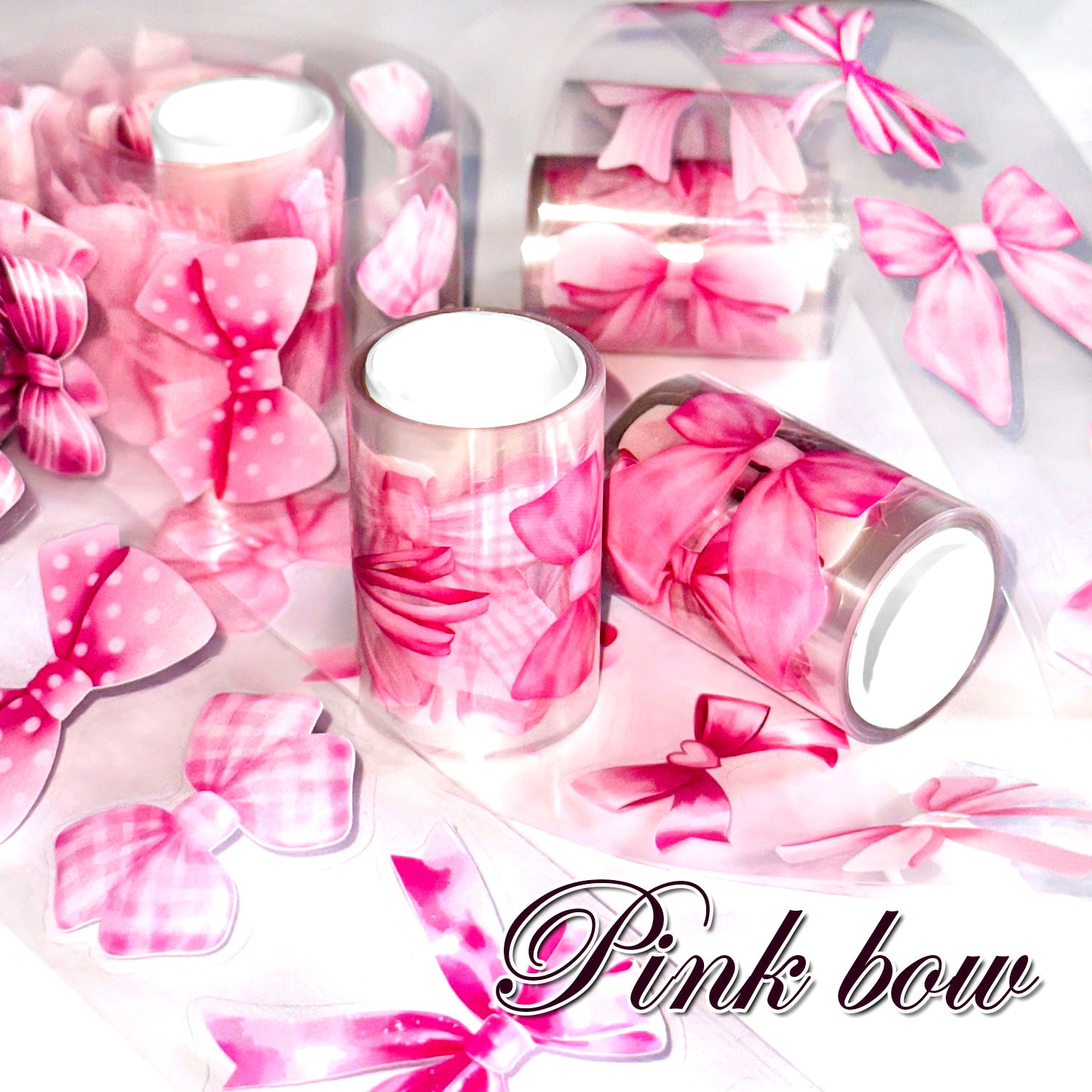 0713 Pink bow PET tape -5cm*2m
