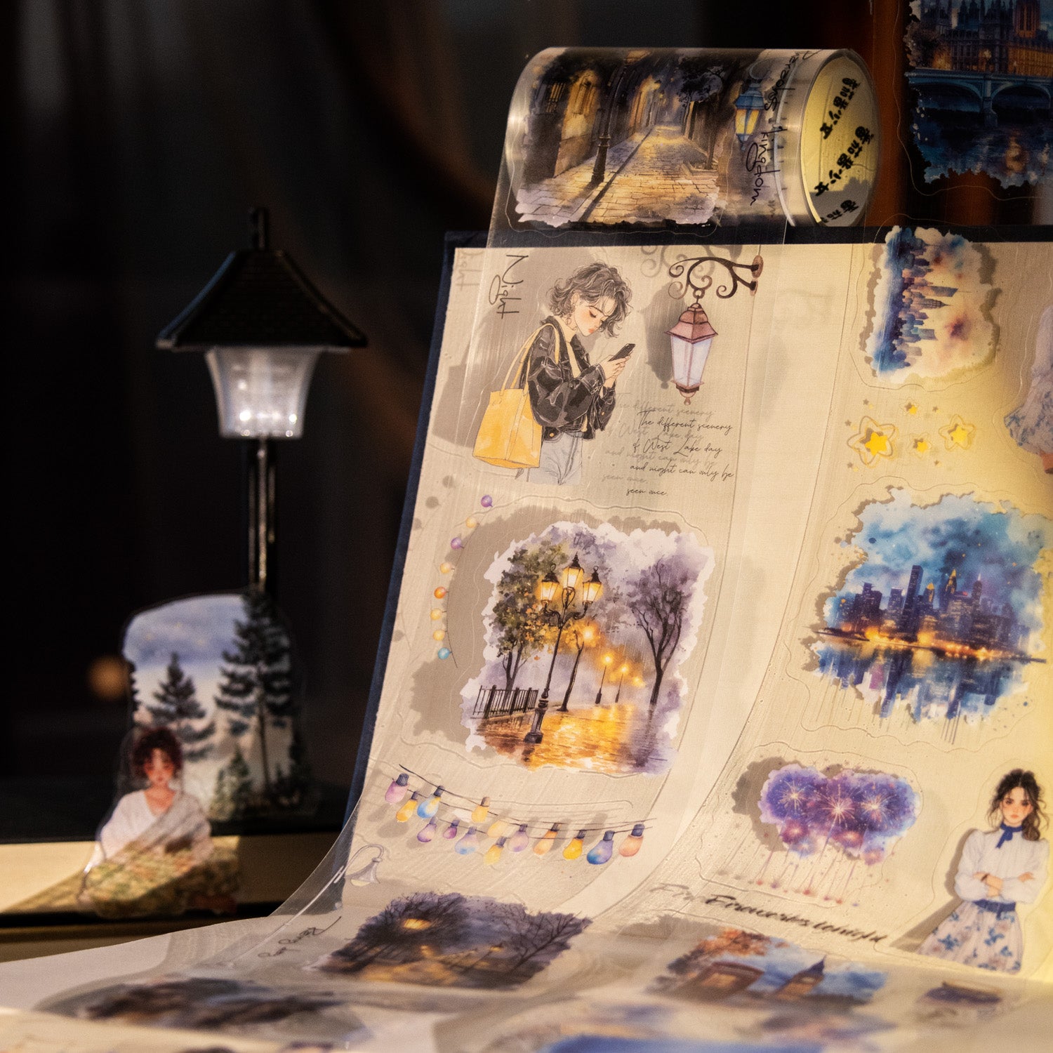 0610 Girl and night scene PET tape *pre-cut -6.5CM*2M