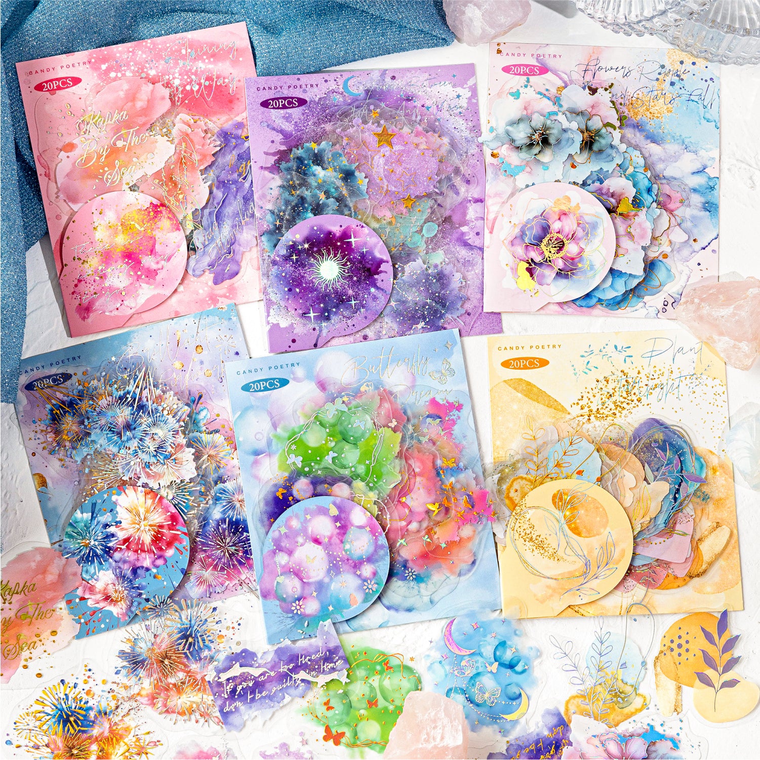 Glowing Dreamland Silver foil stamping PET Stickers -20Pcs each pack