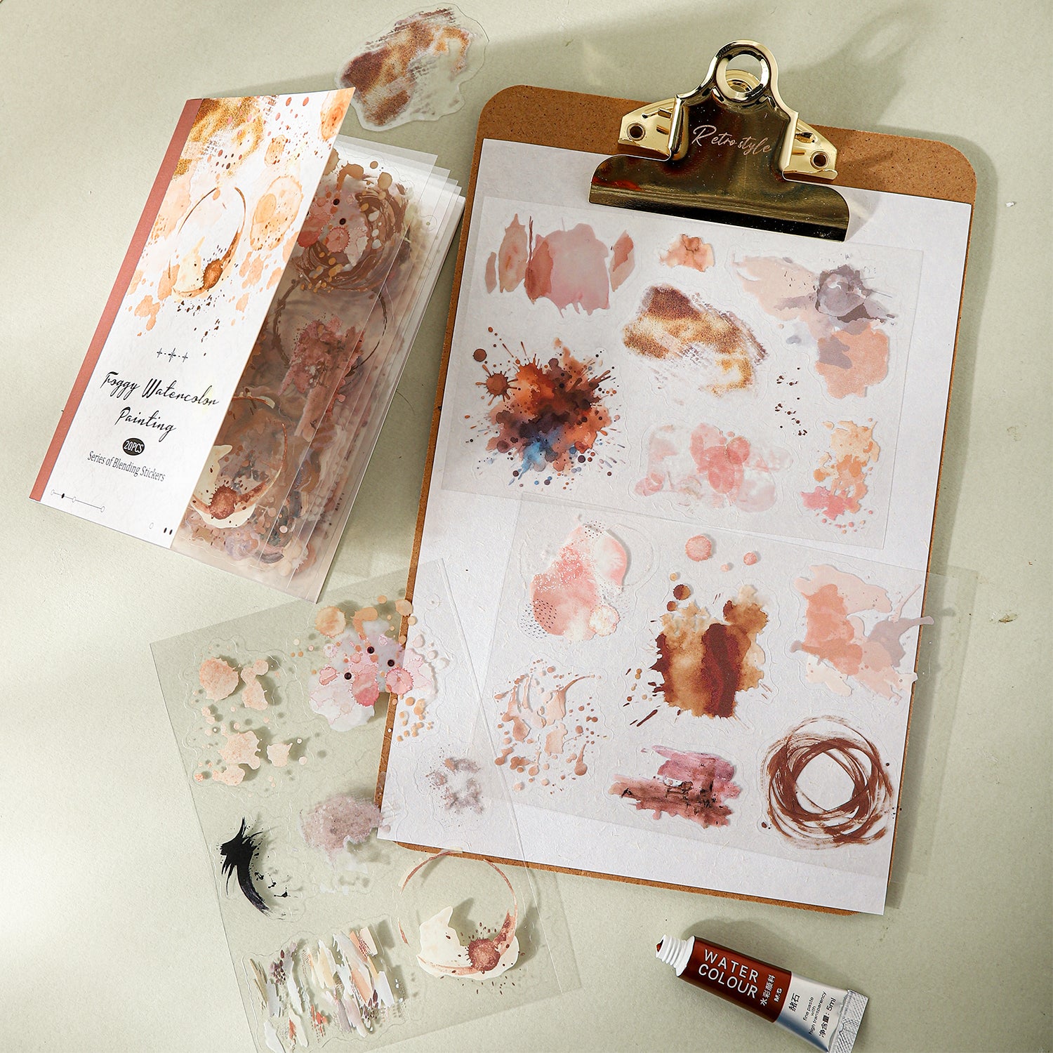 Foggy Watercolor Painting PET Sticker Book -20Pcs each pack
