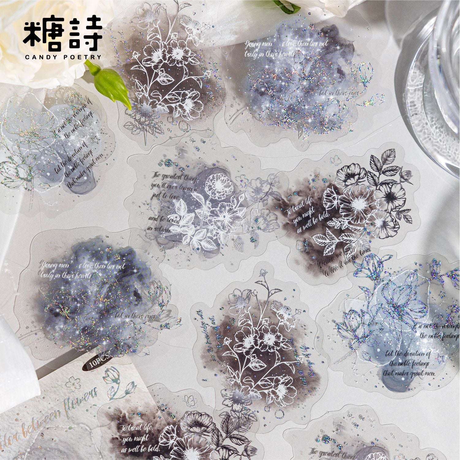 0503 Streamer Flower Spectrum PET Stickers -10Pcs each pack