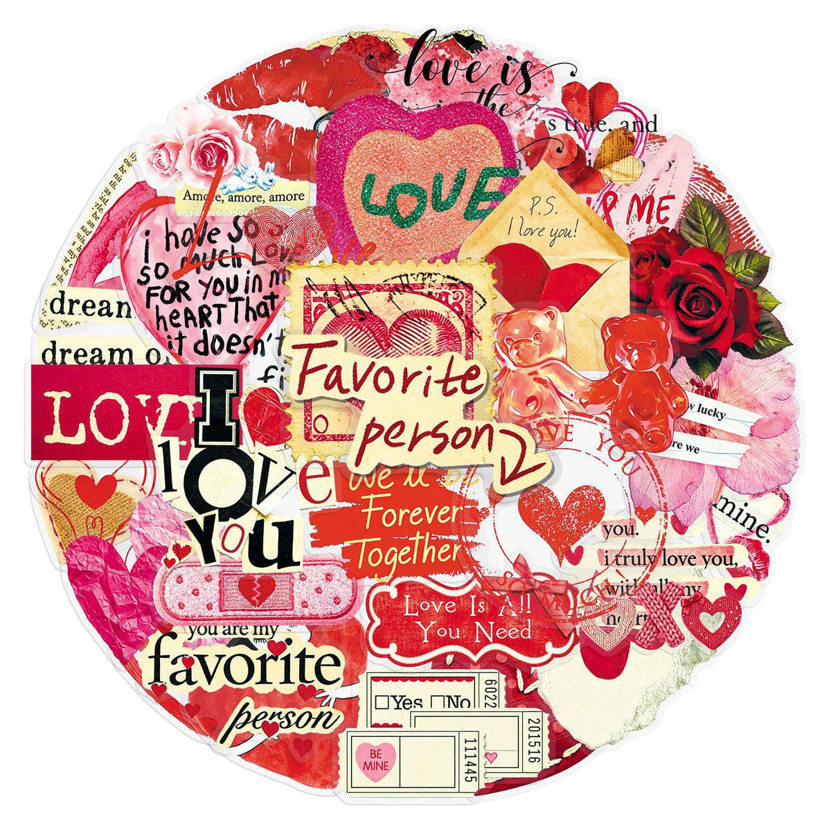 50 Romantic Hearts PET Sticker