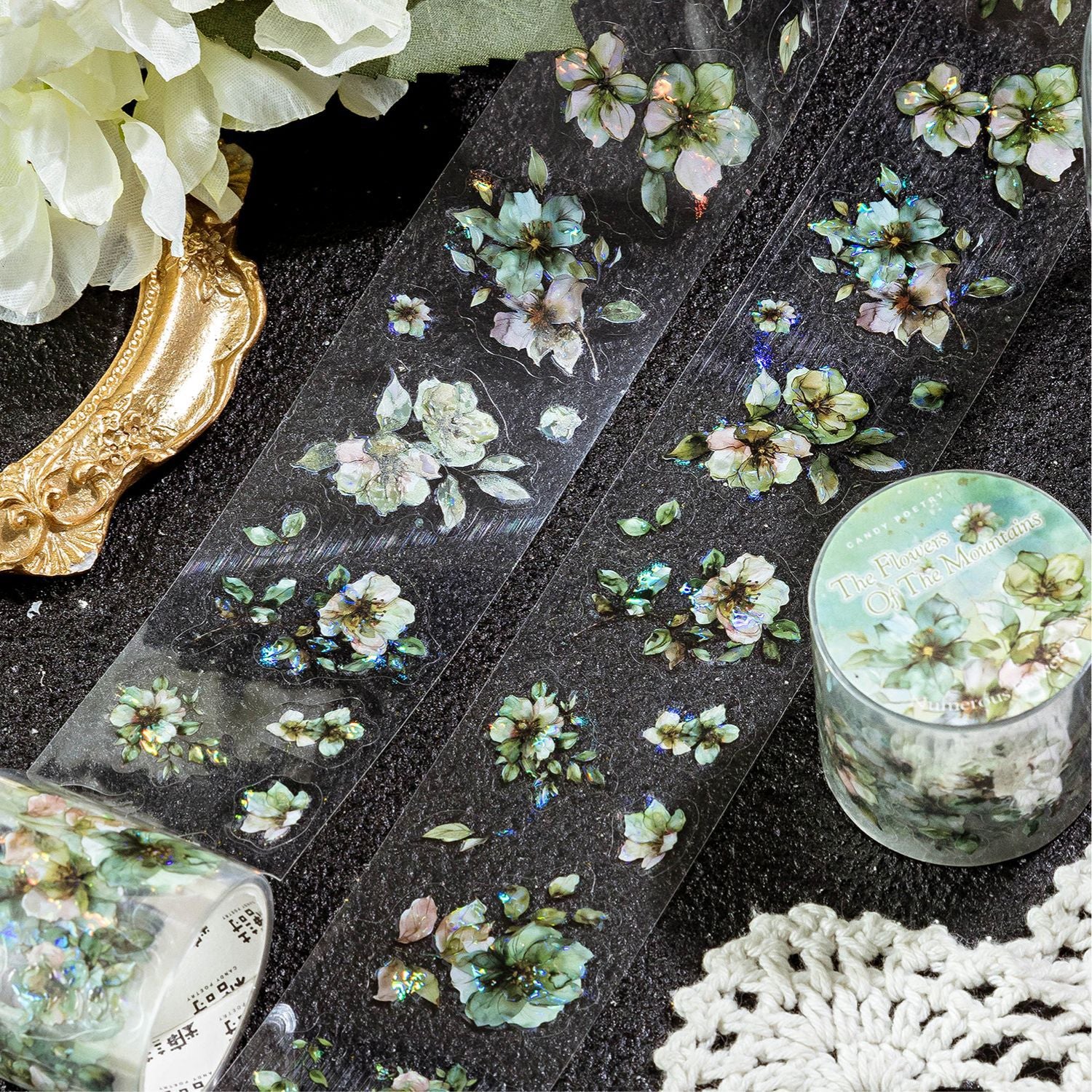 0703 Flowers PET tape *pre-cut -4cm*2M