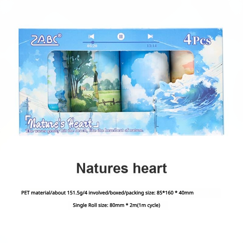 0516 Natures heart PET Tape Set 4 rolls 8cm*2m