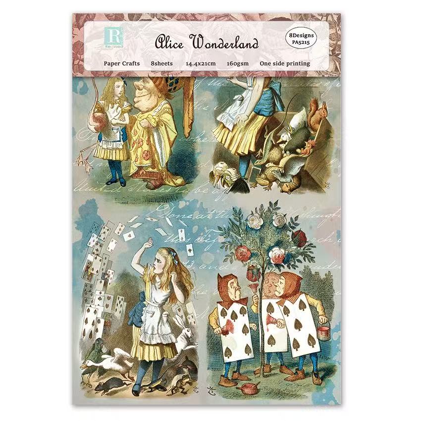 0722 A5 Alice in Wonderland background paper PA5215 -8Pcs each pack