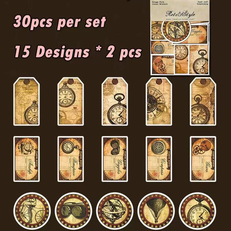 0606 Clock retro label sticker R3605 -30Pcs each pack