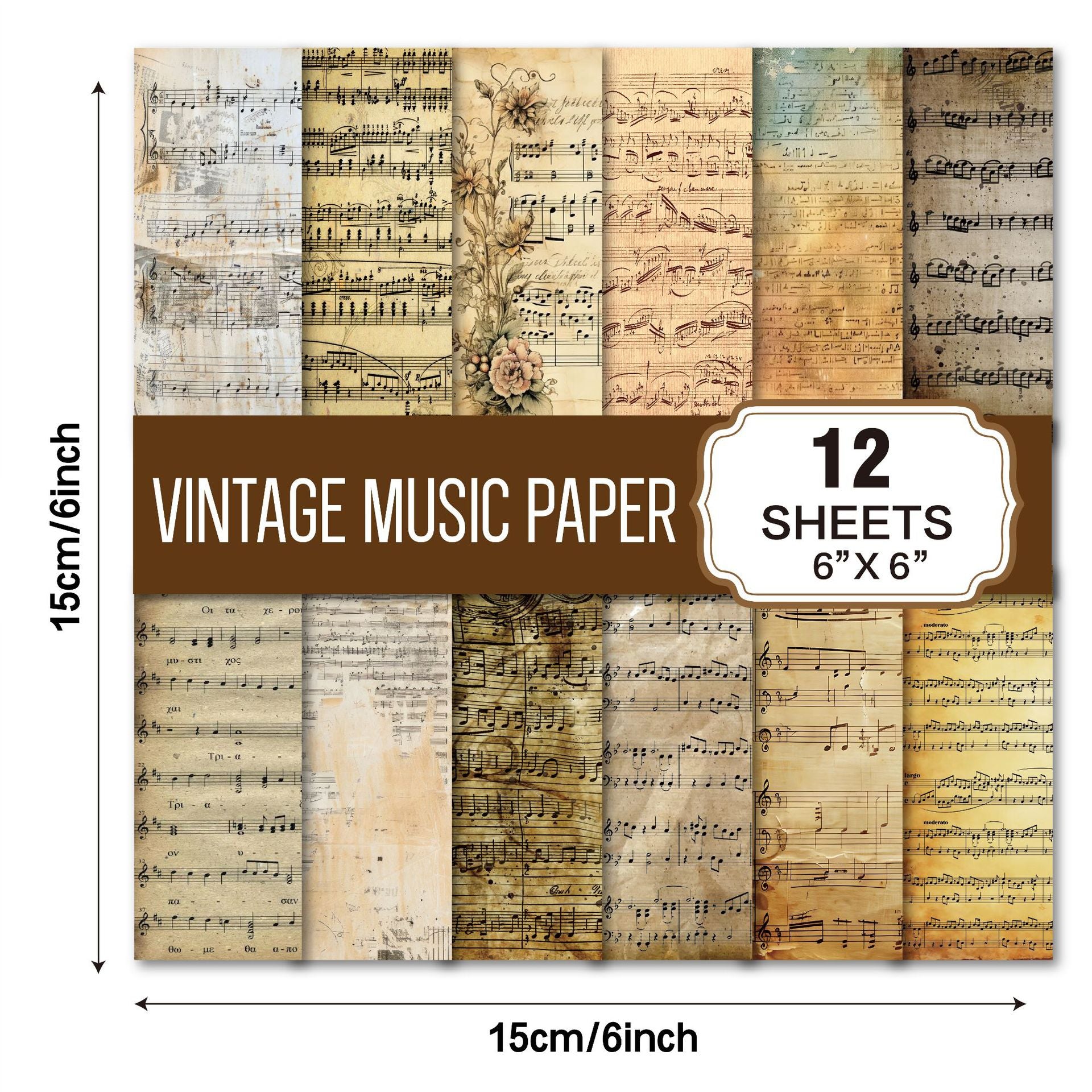 0729 Vintage music Background Paper -12Pcs each pack