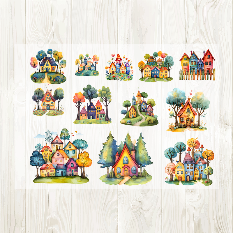 A4 Colorful House matte PET pre-cut large sticker 1 pack 2 sheets