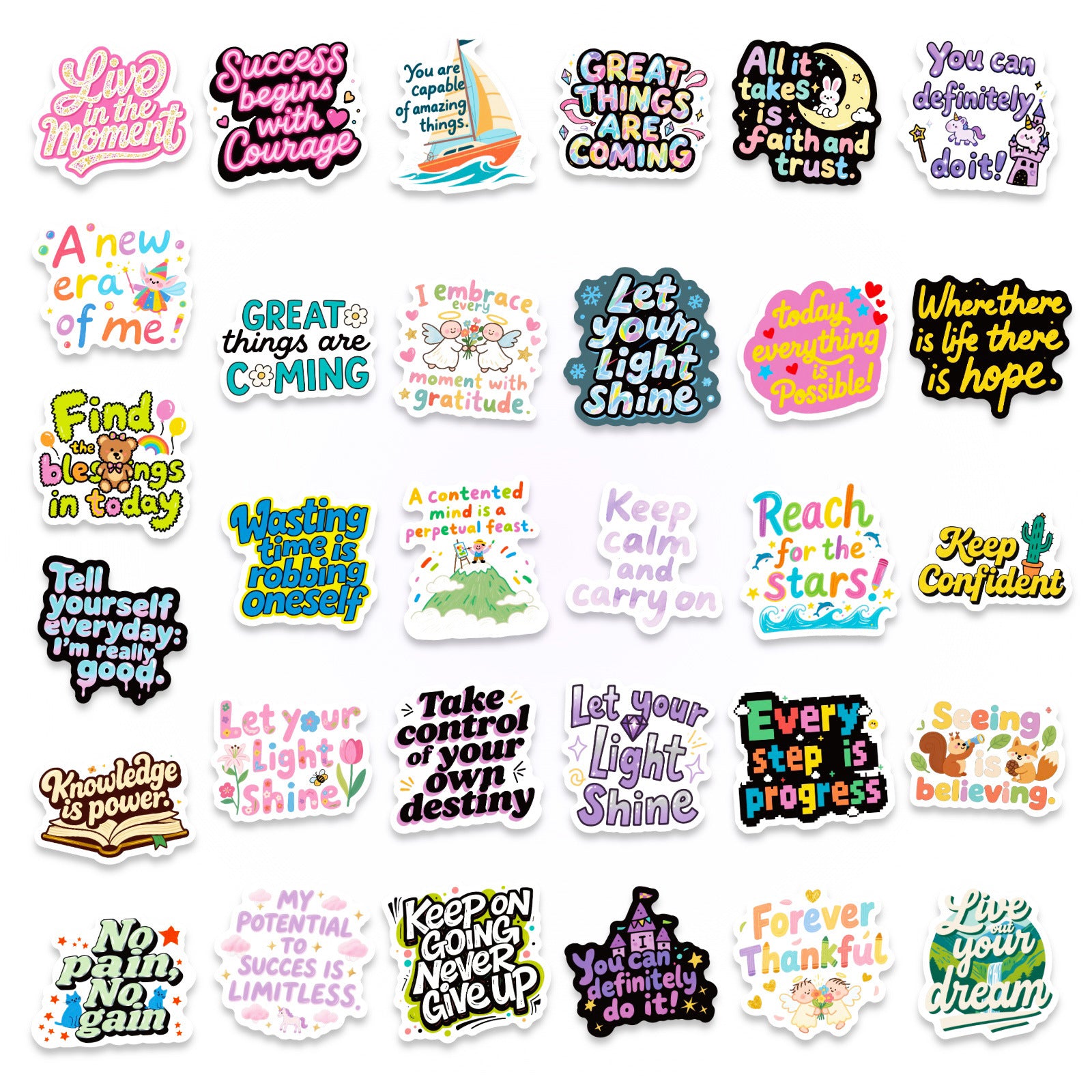 50 Healing and Inspiring Words Stickers solid with white border