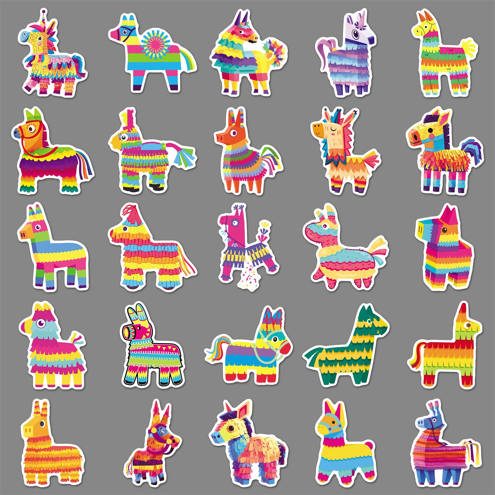 50 Pinata Stickers solid with white border