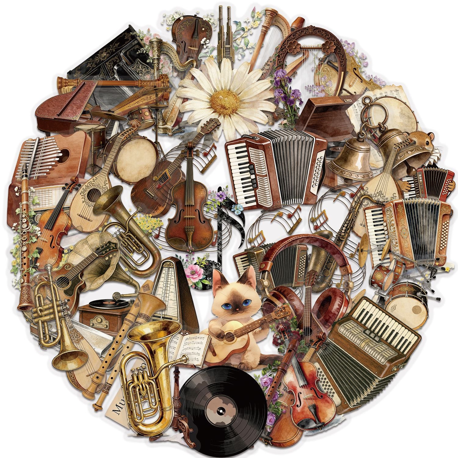 50 Vintage Musical Instruments PET Sticker