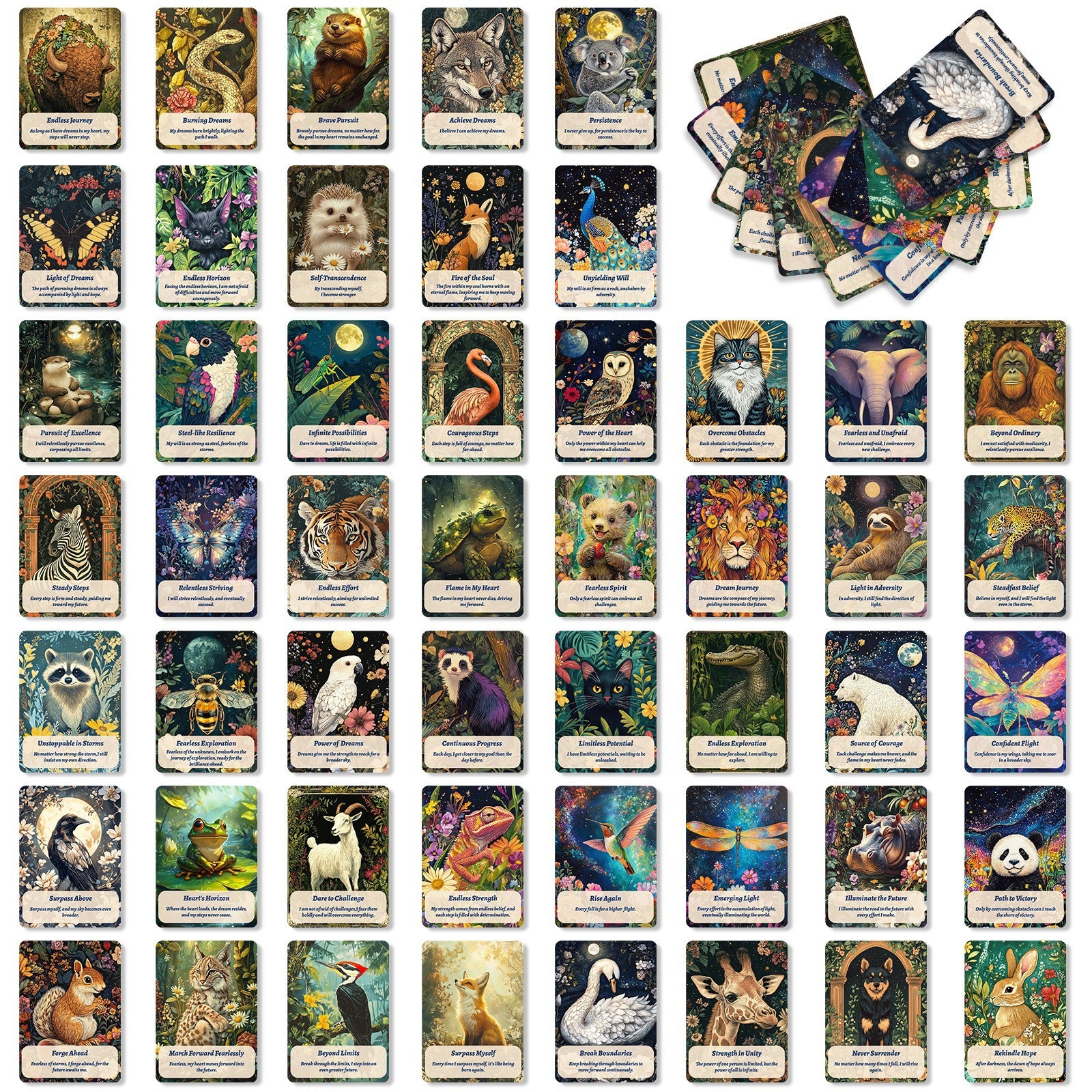 Inspirational Animal Graphics & Texts Cardstock 50pcs (2.5 × 3.5 inch)