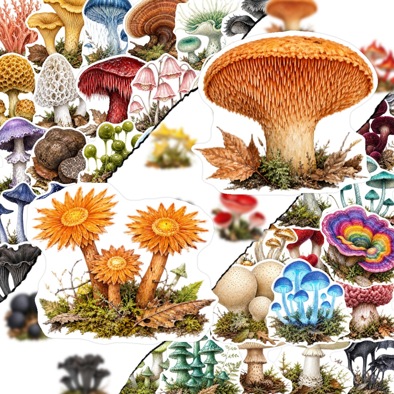 50 Fantasy Forest Mushrooms Solid Sticker With White Border