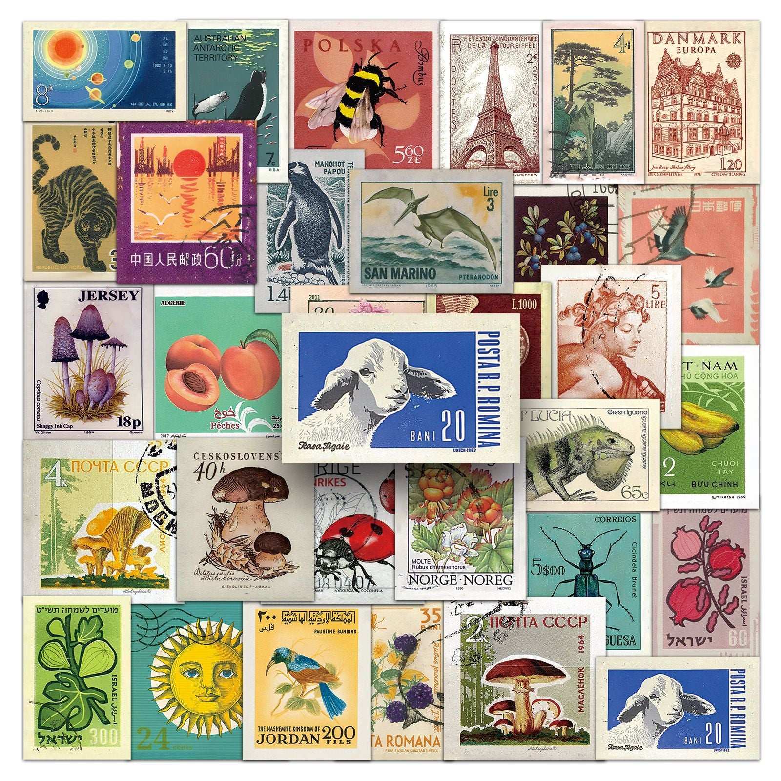 50 Vintage stamp Stickers
