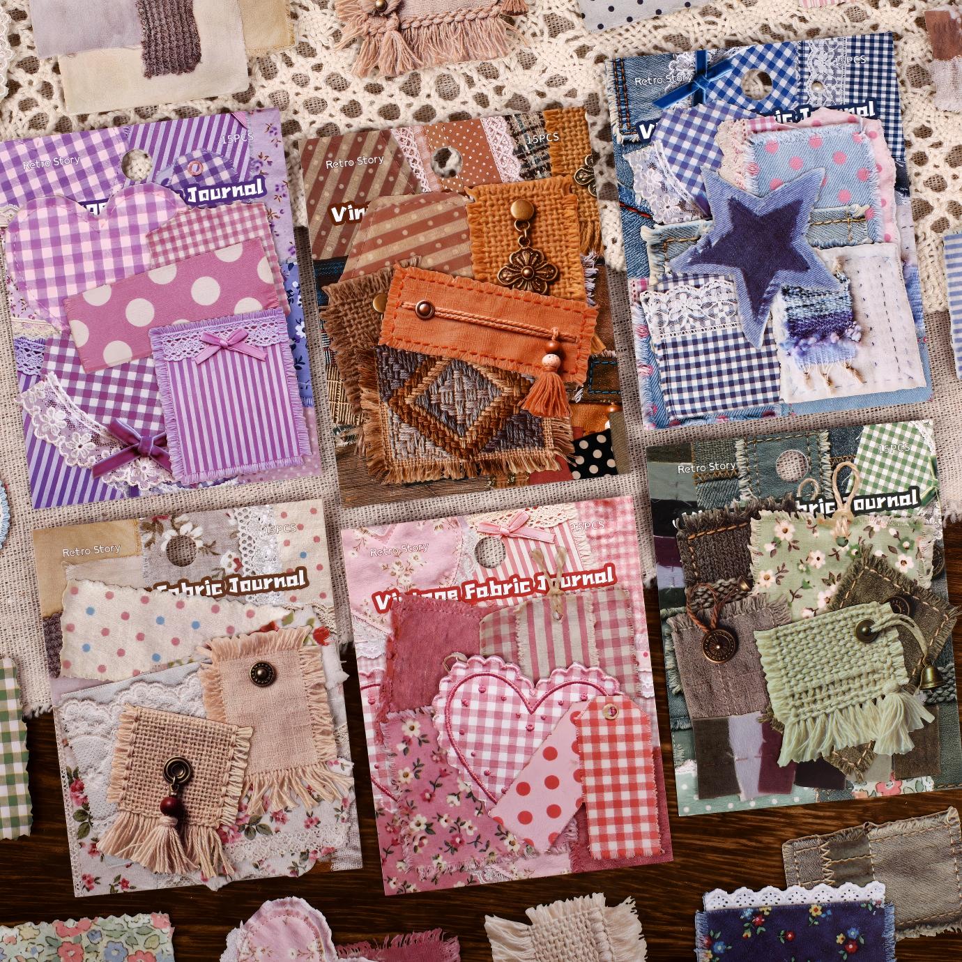 Vintage Fabric Journal Cardstock Stickers -15Pcs each pack