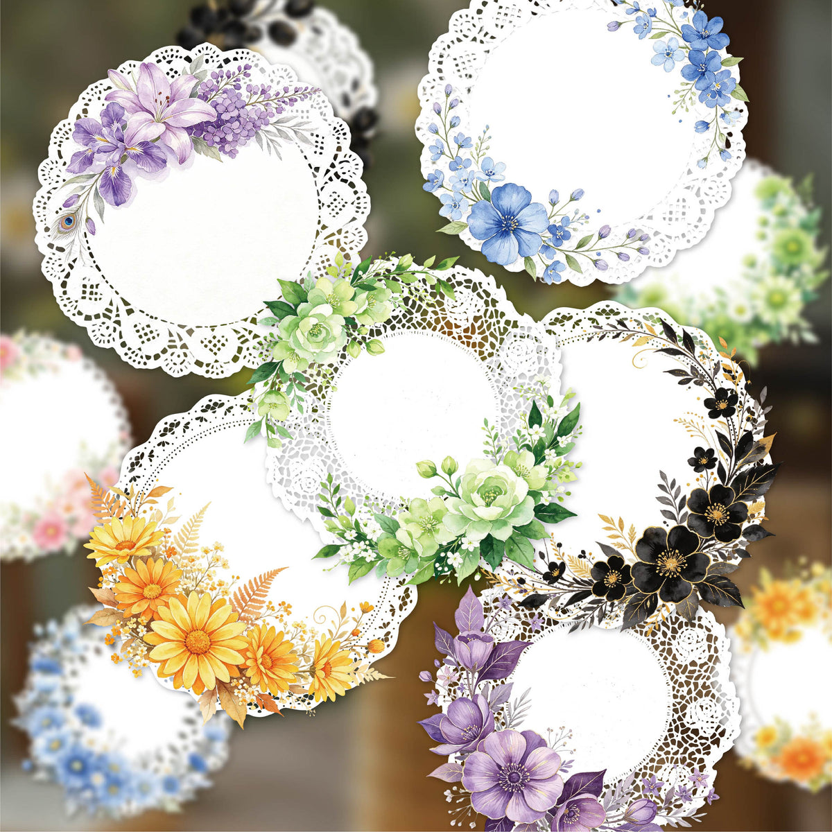 Lace Flowers Cardstock Stickers -10Pcs each pack