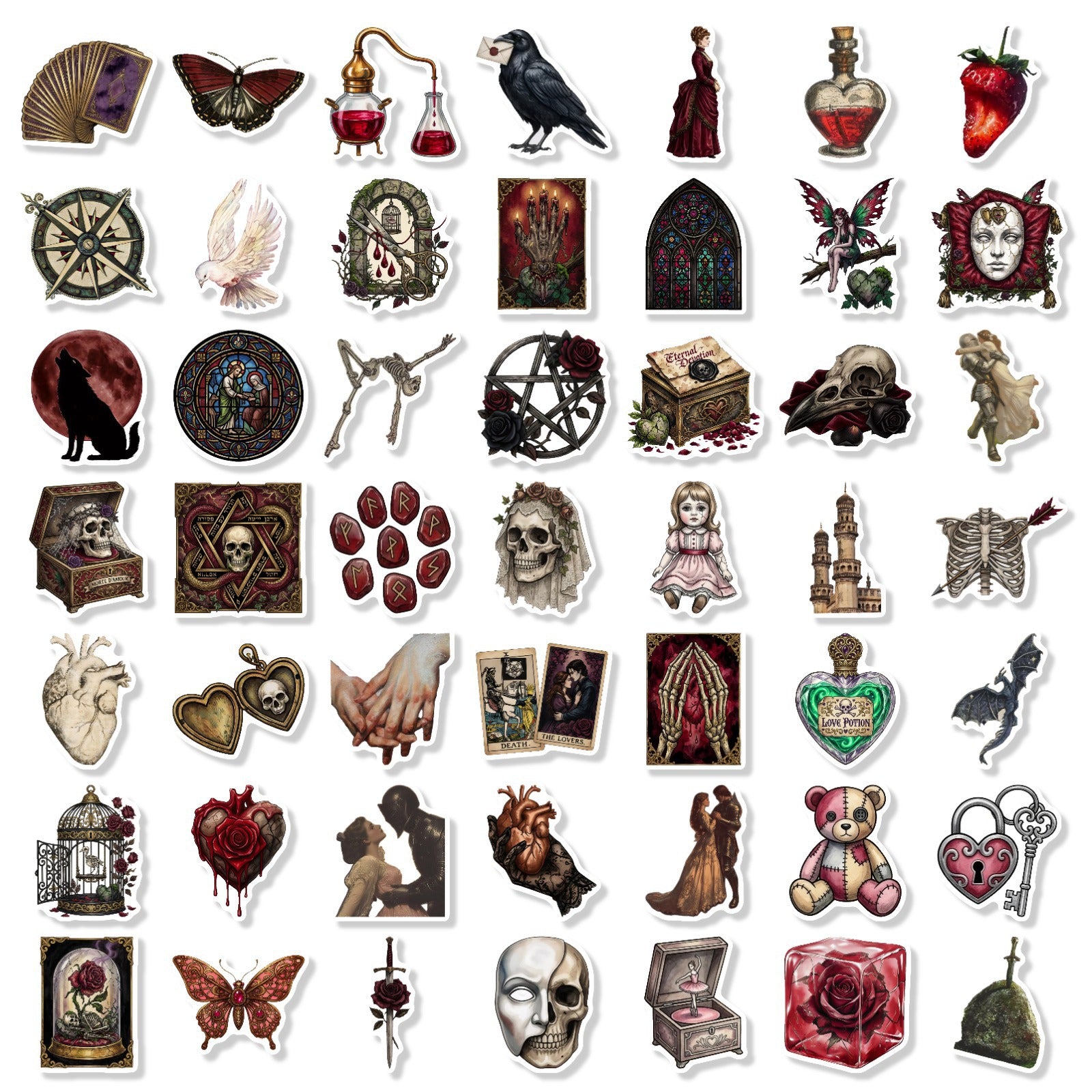 260526 50 Dark Rose & Skull Stickers solid with white border