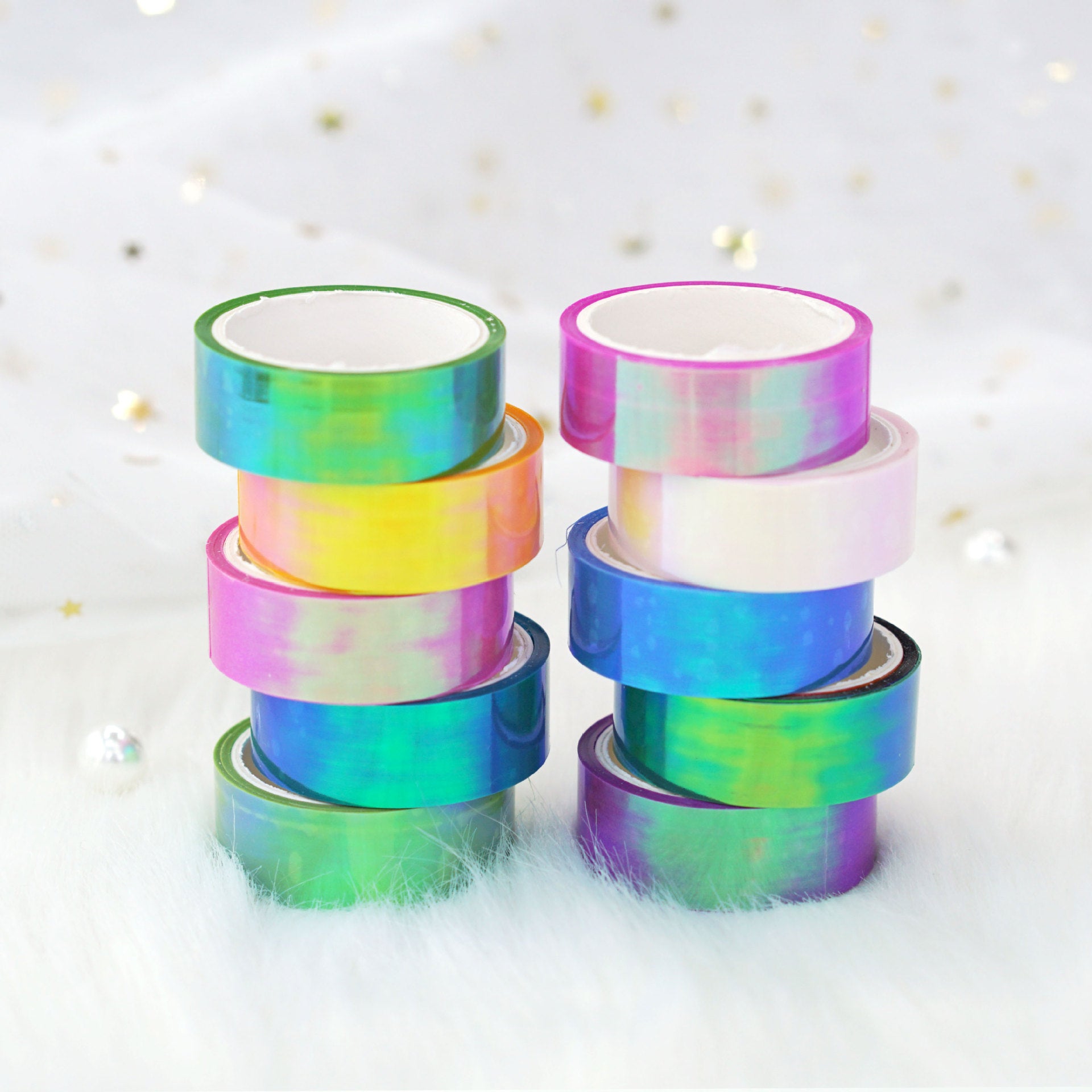 0625 Rainbow Gradient Laser PE Tape Set 10 rolls 1.5cm*5m