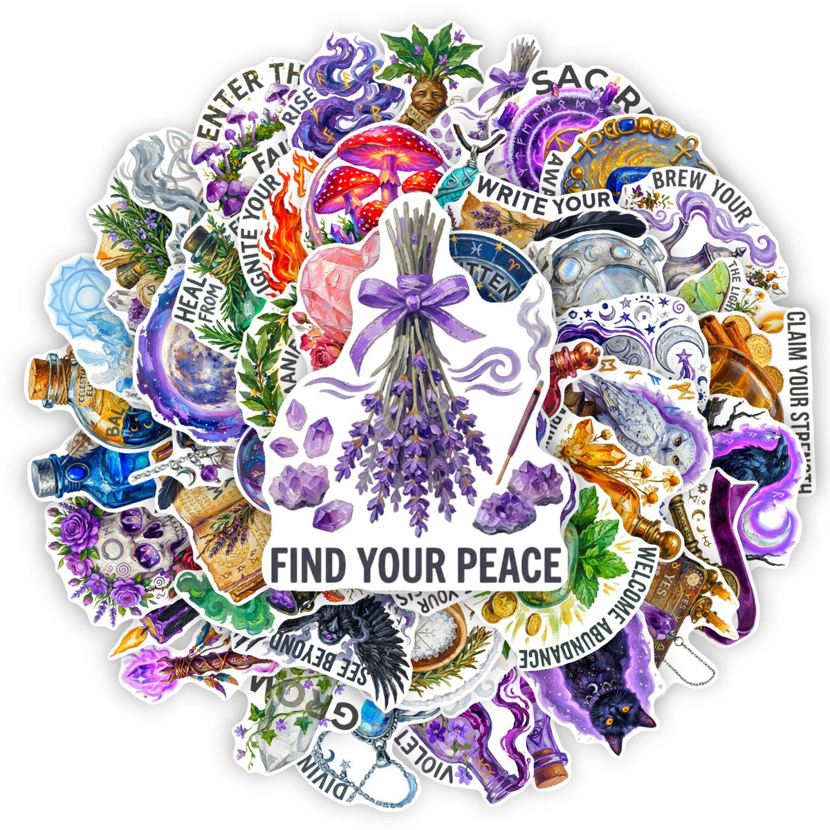 50 Secret Magic Theme Solid Sticker With White Border