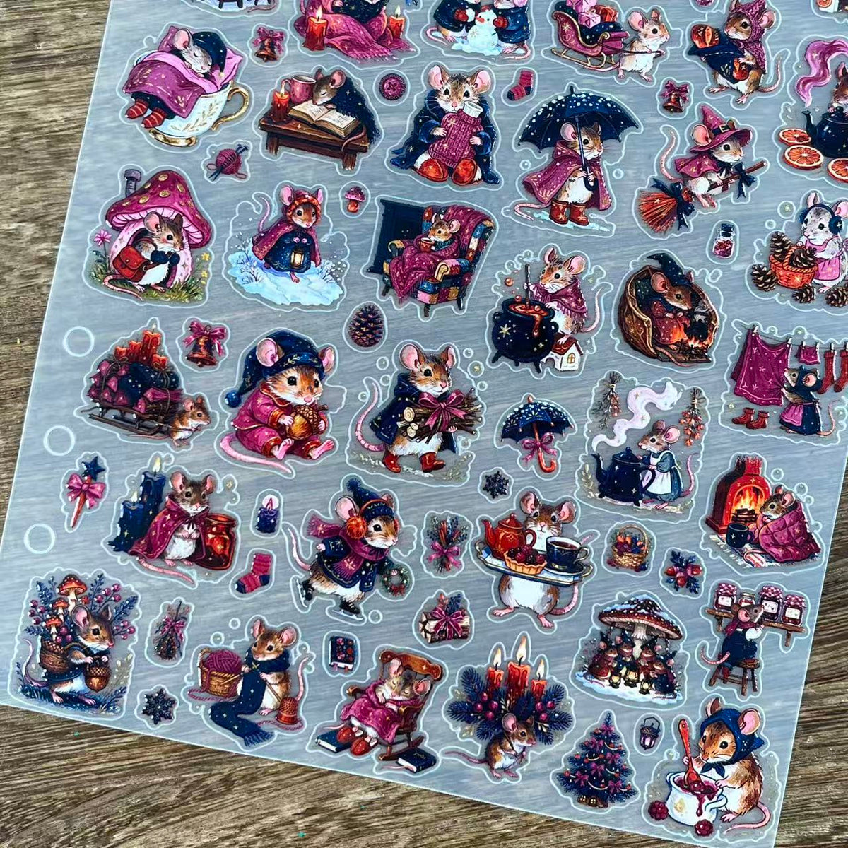 3D Mini Christmas Mice PET Sticker 1 Pcs