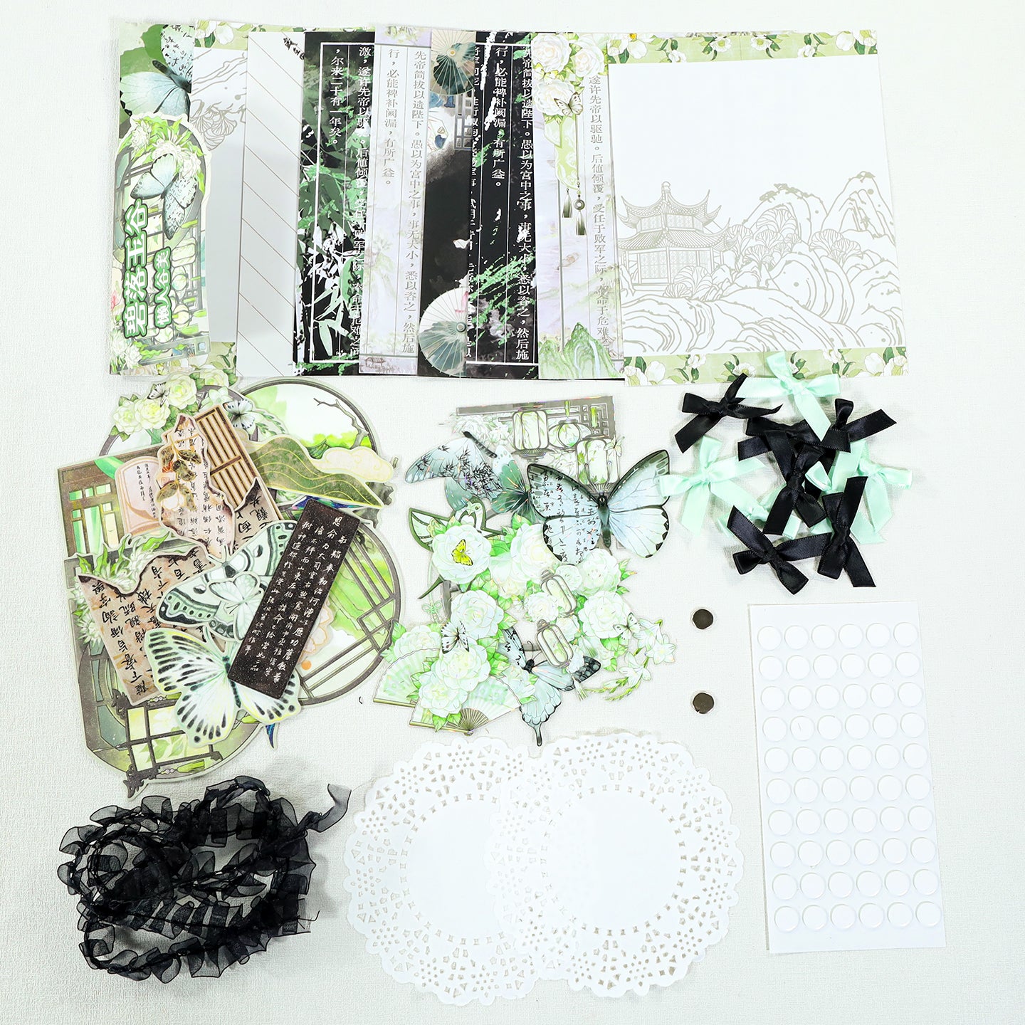 Vintage Chinese Style Emerald Theme Mixed pack journaling ephemera -52Pcs each pack