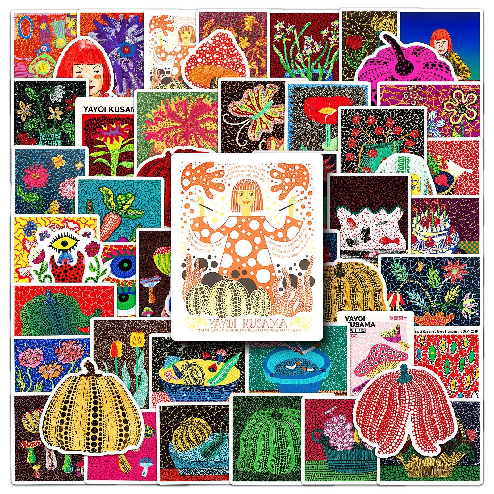 50 Yayoi Kusama Stickers solid with white border