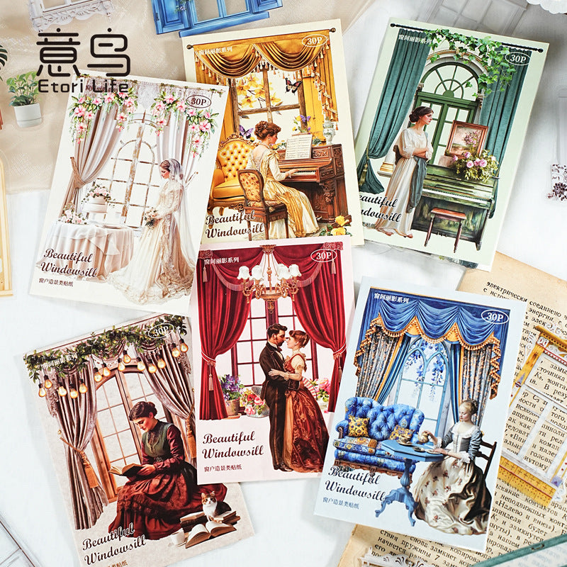 0402 Beautiful Windowrill Series PET Sticker -30Pcs each pack