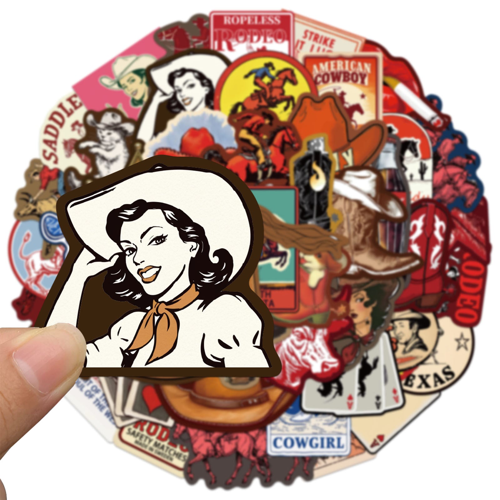 0721 50 Western cowboy Stickers solid with black border