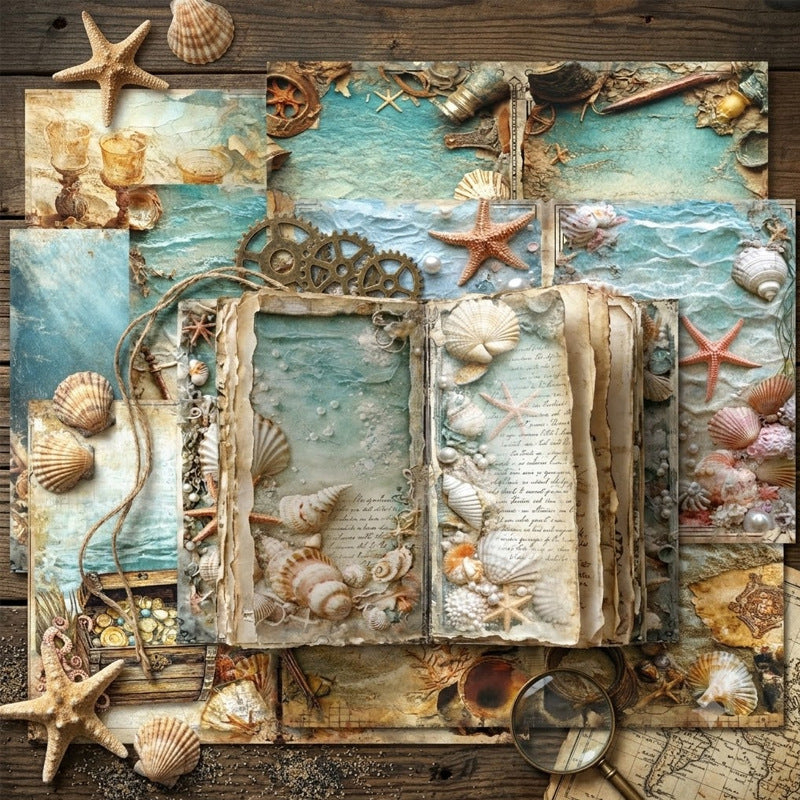 A5 Starfish and Seashell Background Paper -8Pcs each pack