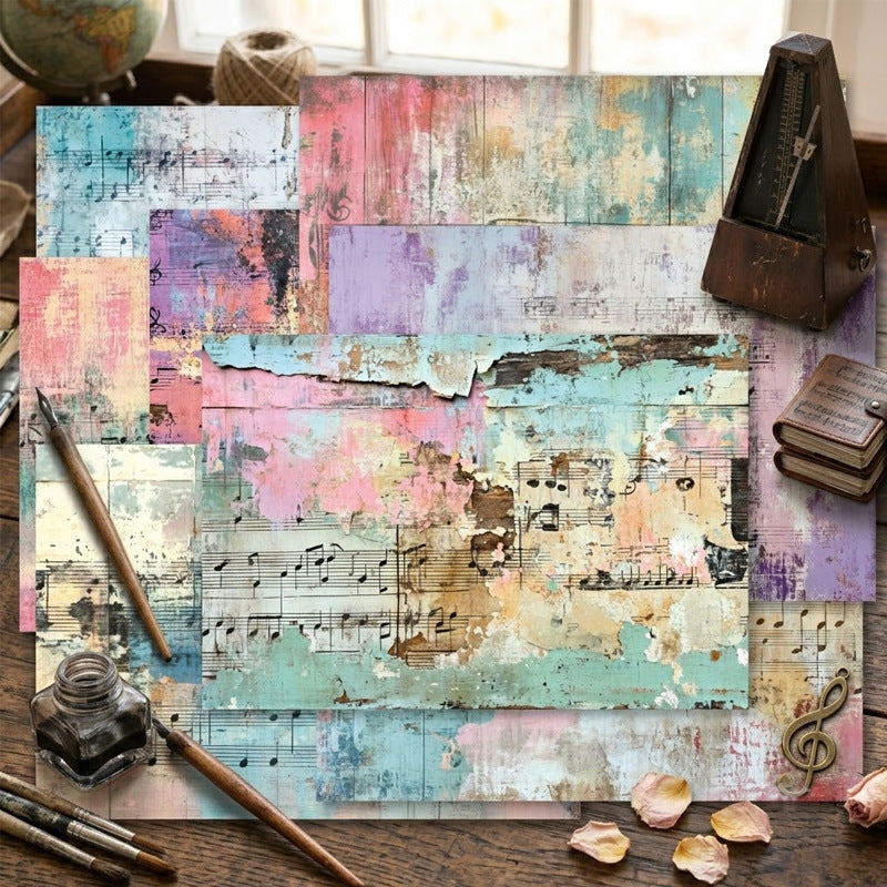A5 Vintage Oil Painting Sheet Music Background Paper -8Pcs each pack