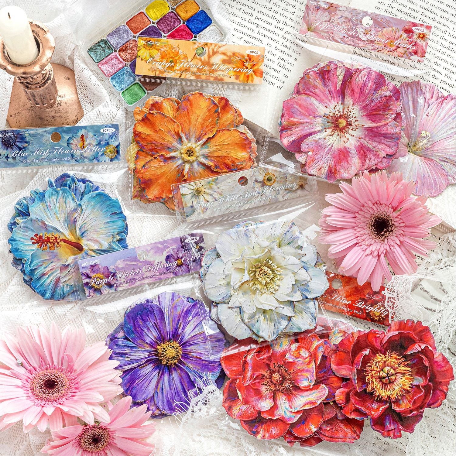 Flower Cardstock Stickers -10Pcs each pack