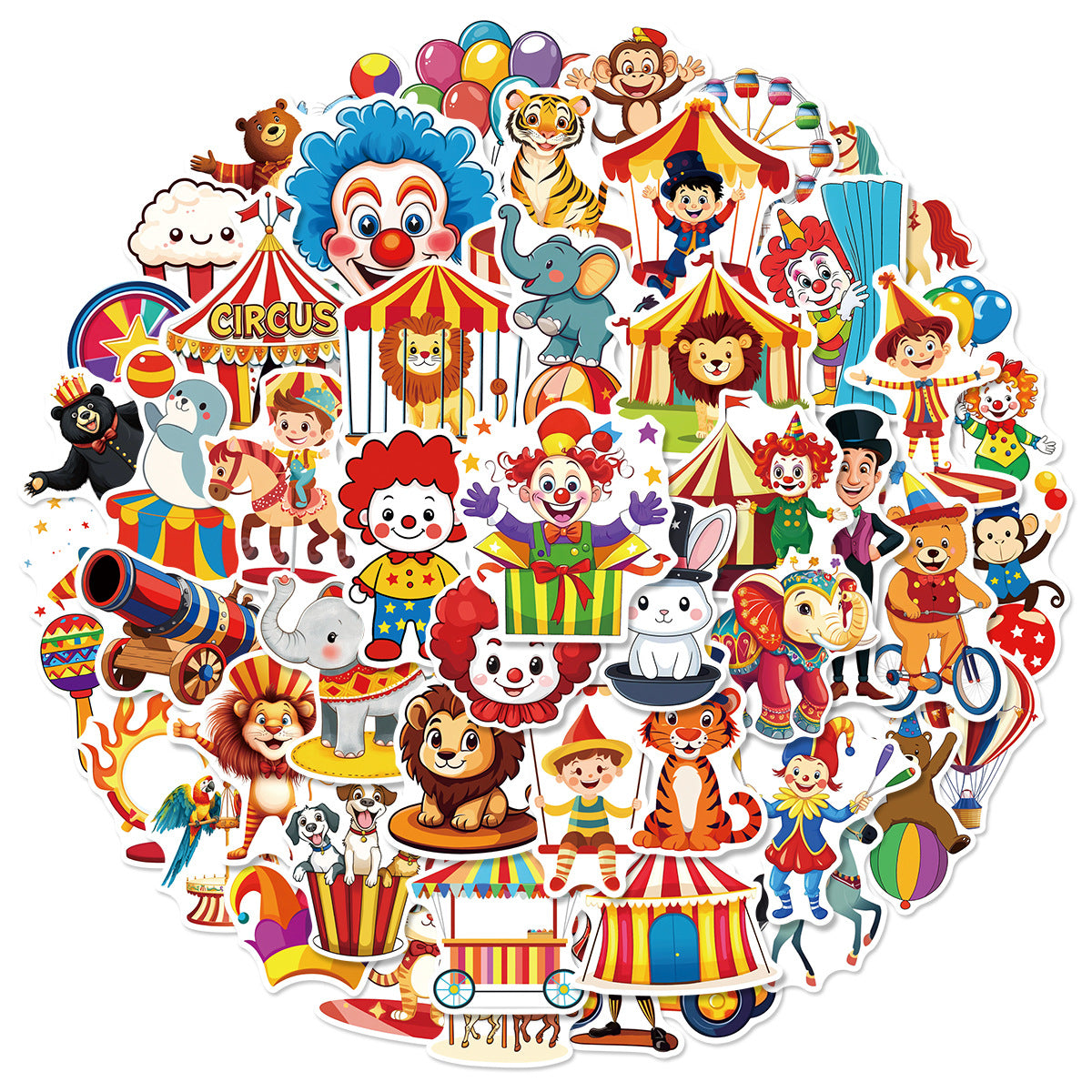 0619 50 Circus Stickers solid with white border