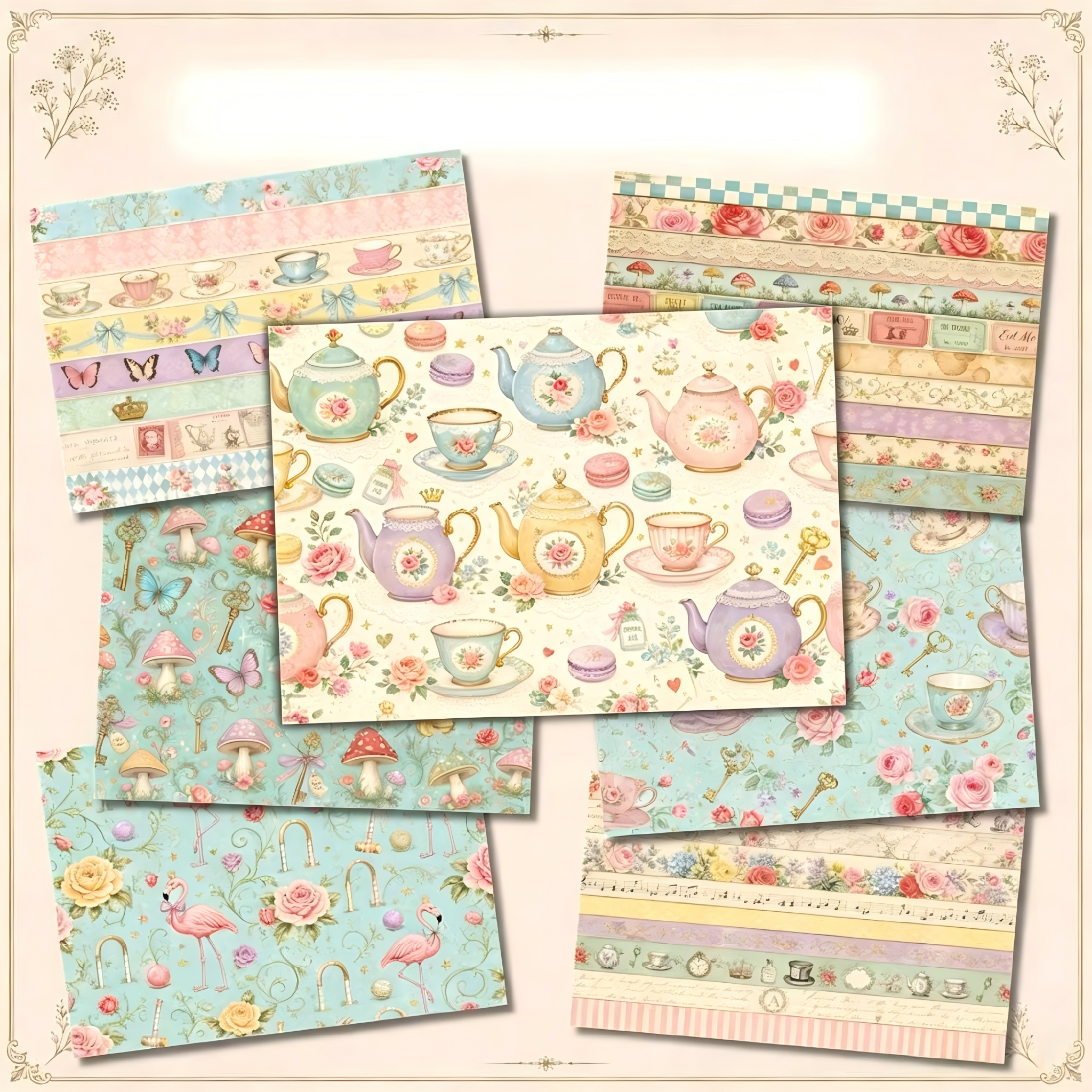 A4 size Alice in Wonderland Style paper 14 pcs