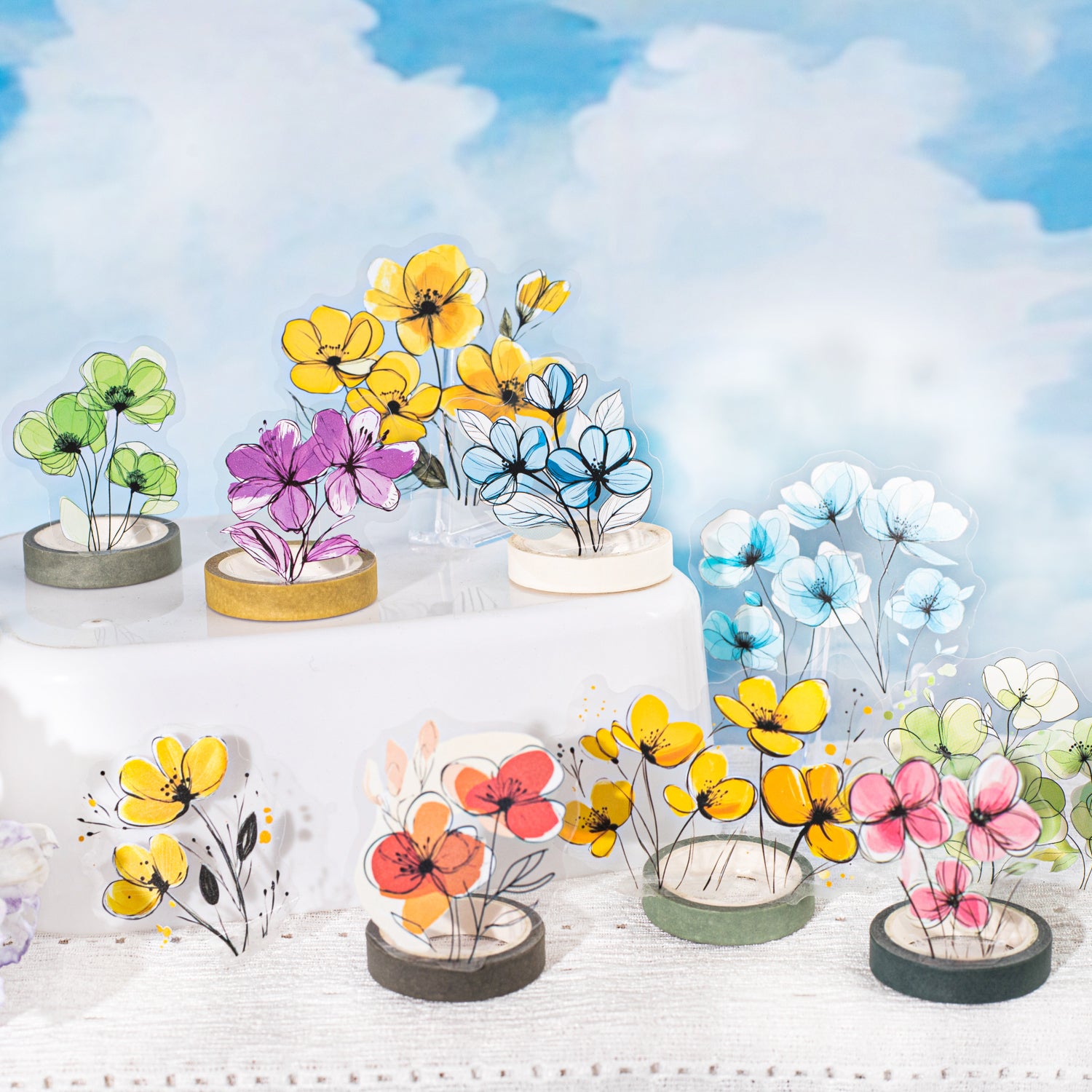 0623 Depict flowers PET Stickers -15Pcs each pack