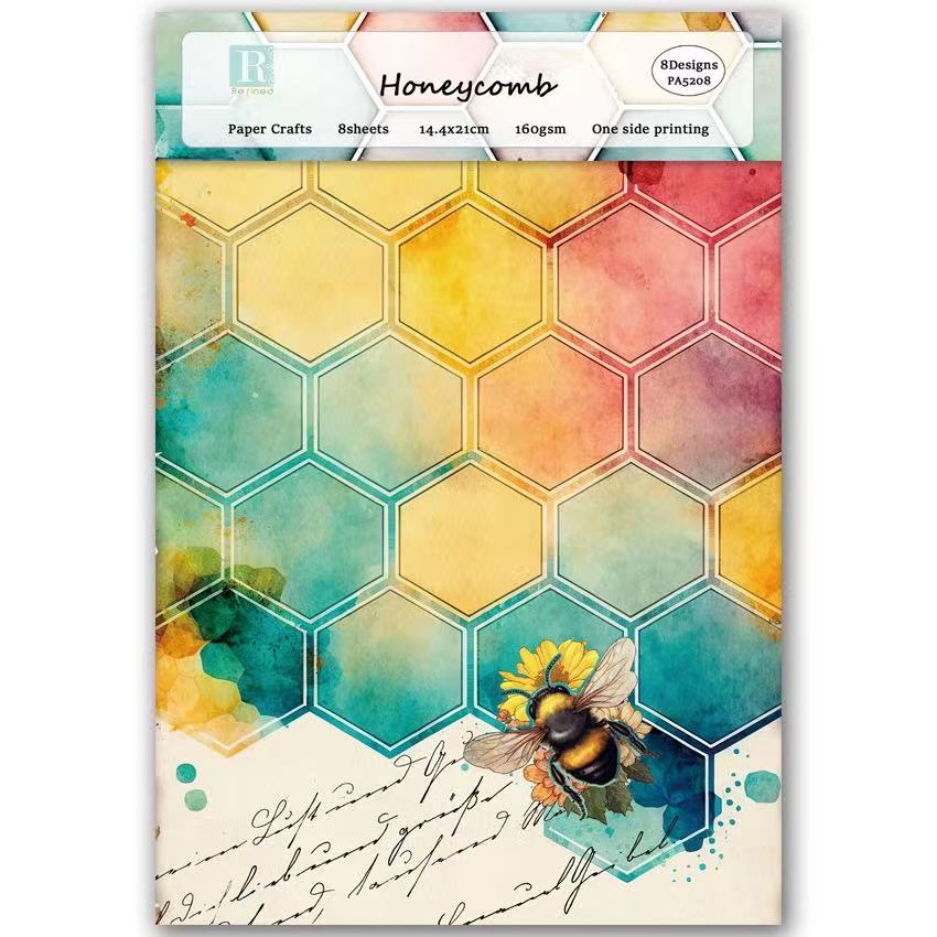 0722 A5 Bees and beehive background paper PA5208 -8Pcs each pack