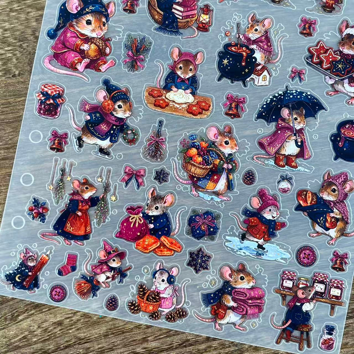 3D Little Christmas Mice PET Sticker 1 Pcs