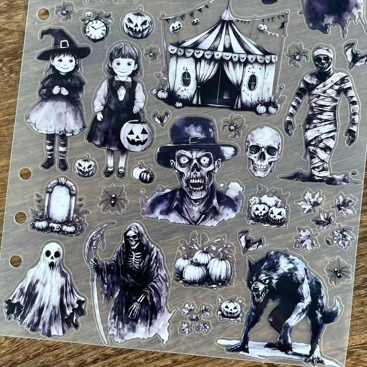 3D Black and White Halloween (B) PET Sticker 1 Pcs